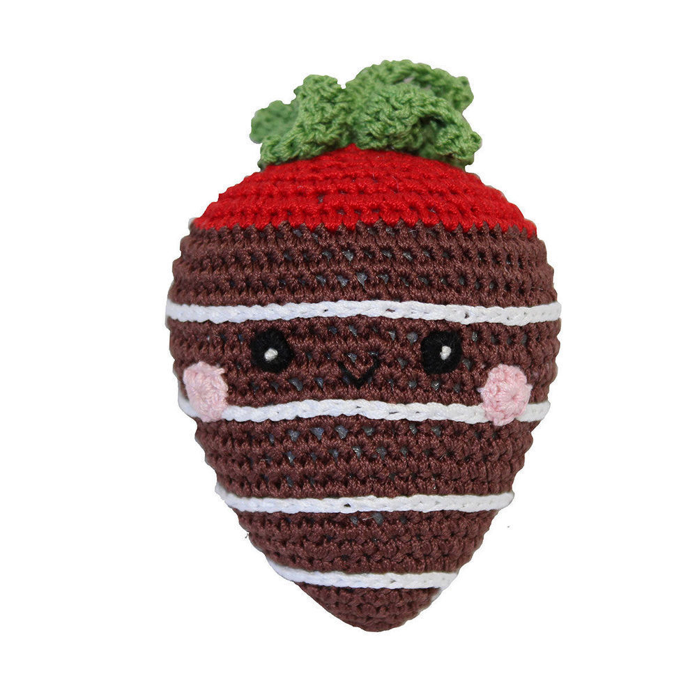 The Organic Cotton Chocolate Covered Strawberry Knit Dog Toy